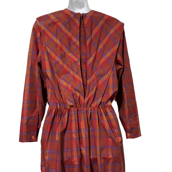 Vintage 70s 80s The Shapely Dress Co Plaid Long Sleeve Dress - Picture 8 of 10